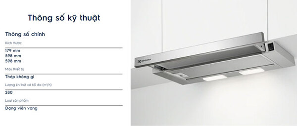 Thông số kỹ thuật một máy hút mùi bếp 60cm