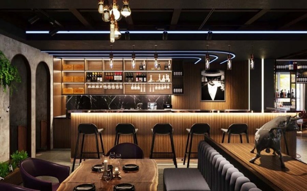 Quầy bar tạo điểm nhấn cho căn phòng