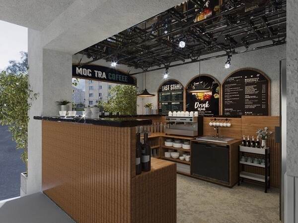 Thiết kế quầy bar cafe mặt trong