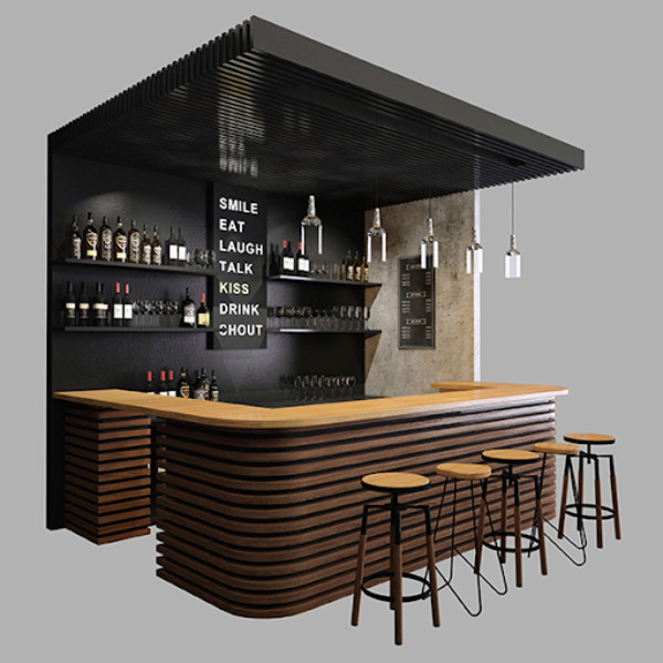 Khu vực quầy pha chế và chỗ ngồi quán bar cafe