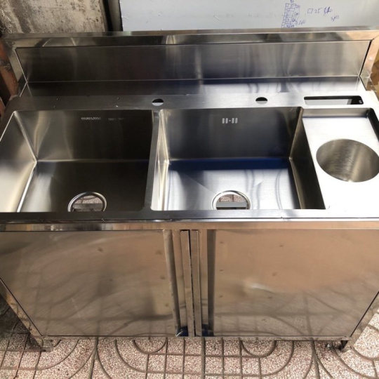 Quầy pha chế inox 2 chậu rửa cao cấp