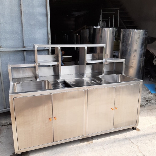 Quầy pha chế inox 2 chậu rửa 4 cánh