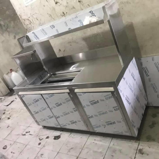 Quầy pha chế inox 1M6 1 chậu rửa 3 cánh tủ