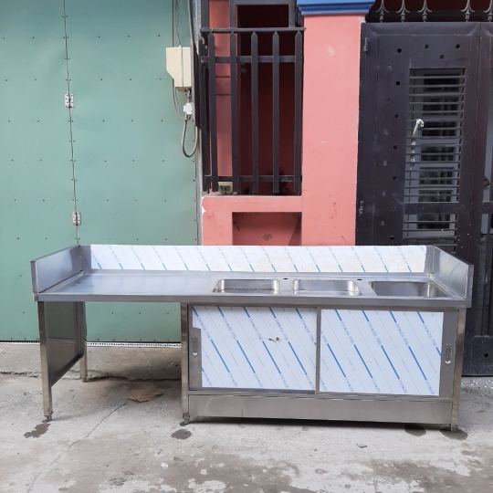 Quầy pha chế inox 1 chậu rửa, cửa kéo