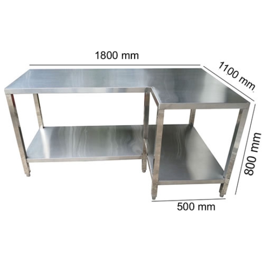 Bàn bếp inox chữ L 1800×1100 mm