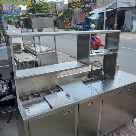 Quầy pha chế inox 1 chậu rửa, 1 chậu kéo