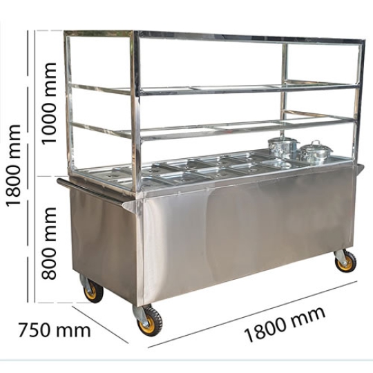 Tủ hâm nóng thức ăn 10 khay, 2 nồi, 3 đợt kính